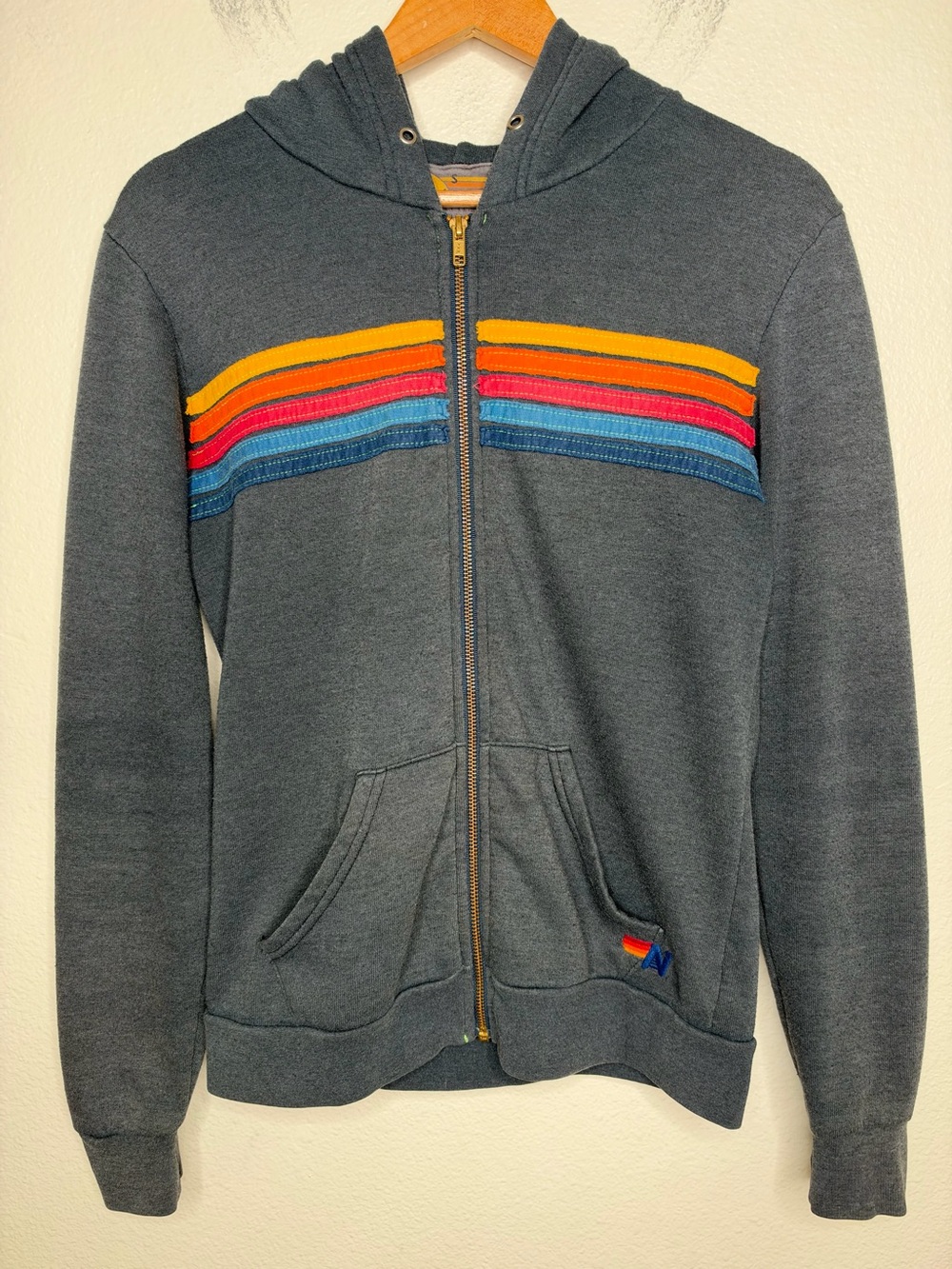 Aviator Nation 5 Stripe Hoodie grey small *flawed*